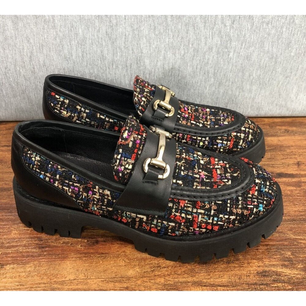Women’s Steve Madden Lando Loafer Size 8.5 Black Leather Chucky Heel‎ Y2K Shoes